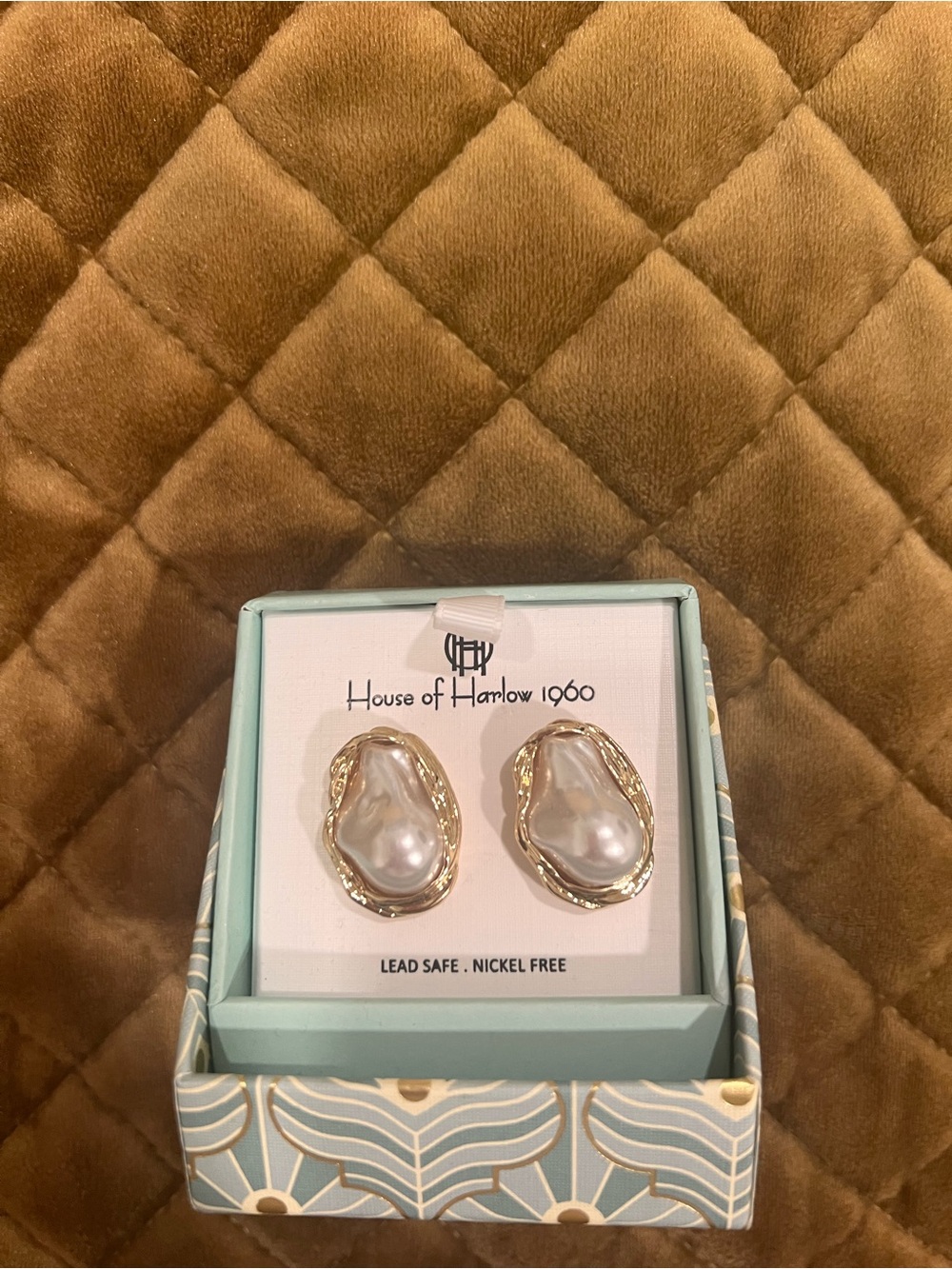 House of Harlow 1960 Gold Tone Irregular Pearl Stud Earrings